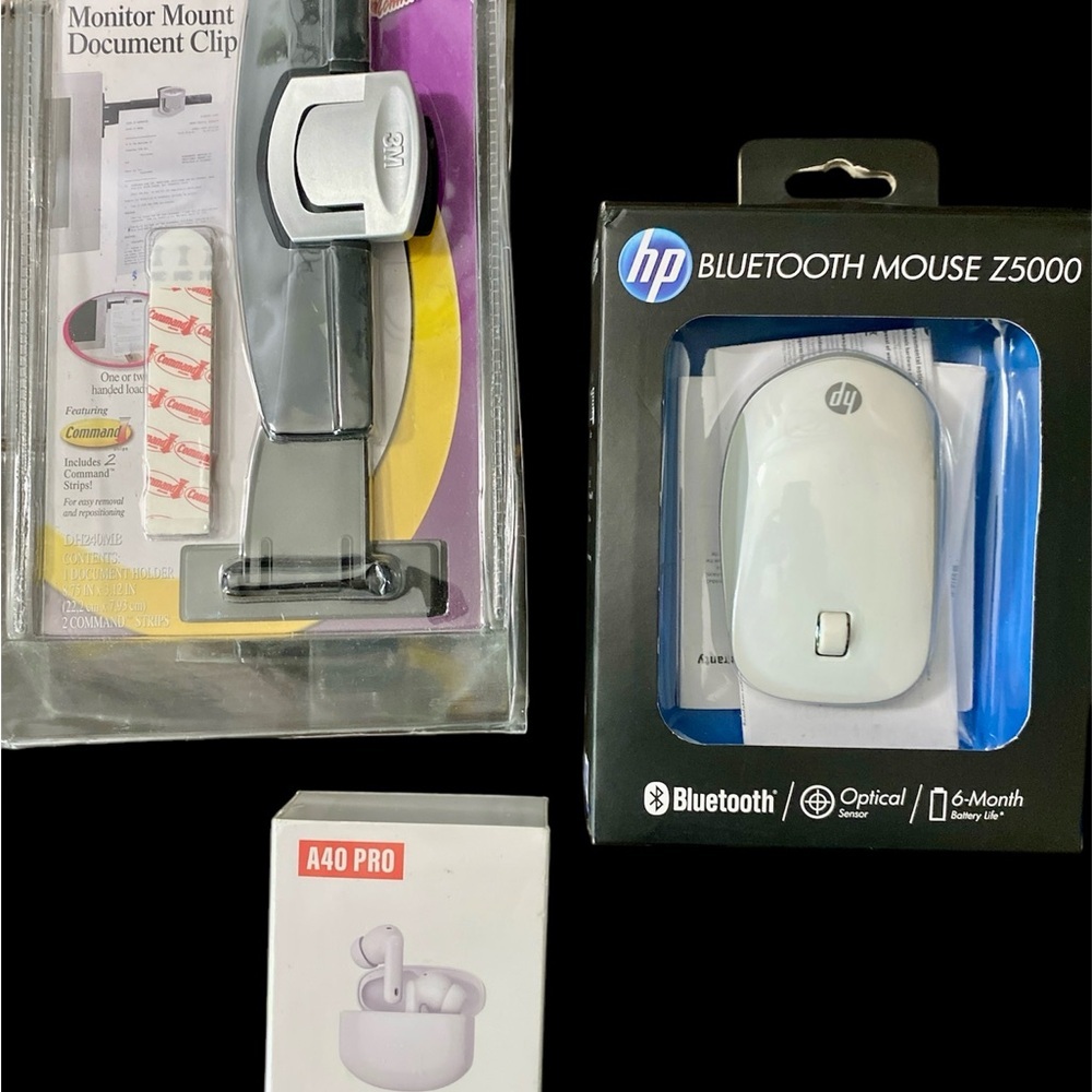 Bundle: Computer Accessories - Wireless Mouse, Earbuds and Document Clip